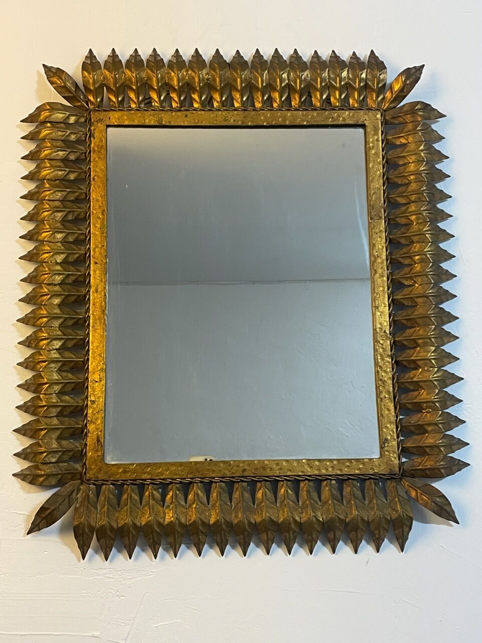 Rectangular sun mirror in wrought iron italian manufacture 50's