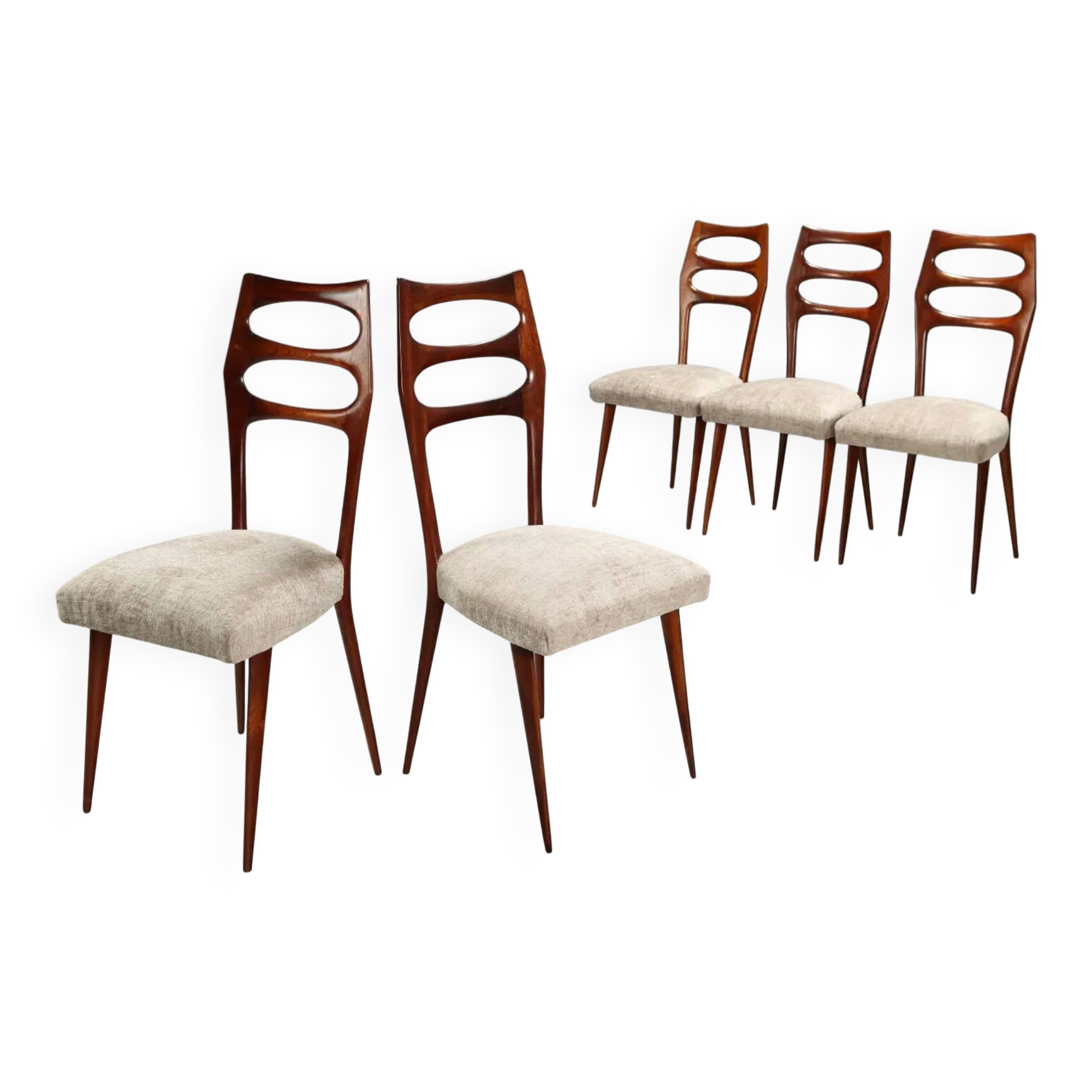 Chaises vintage en hêtre et tissu, design, Italie, années 1950, restaurées