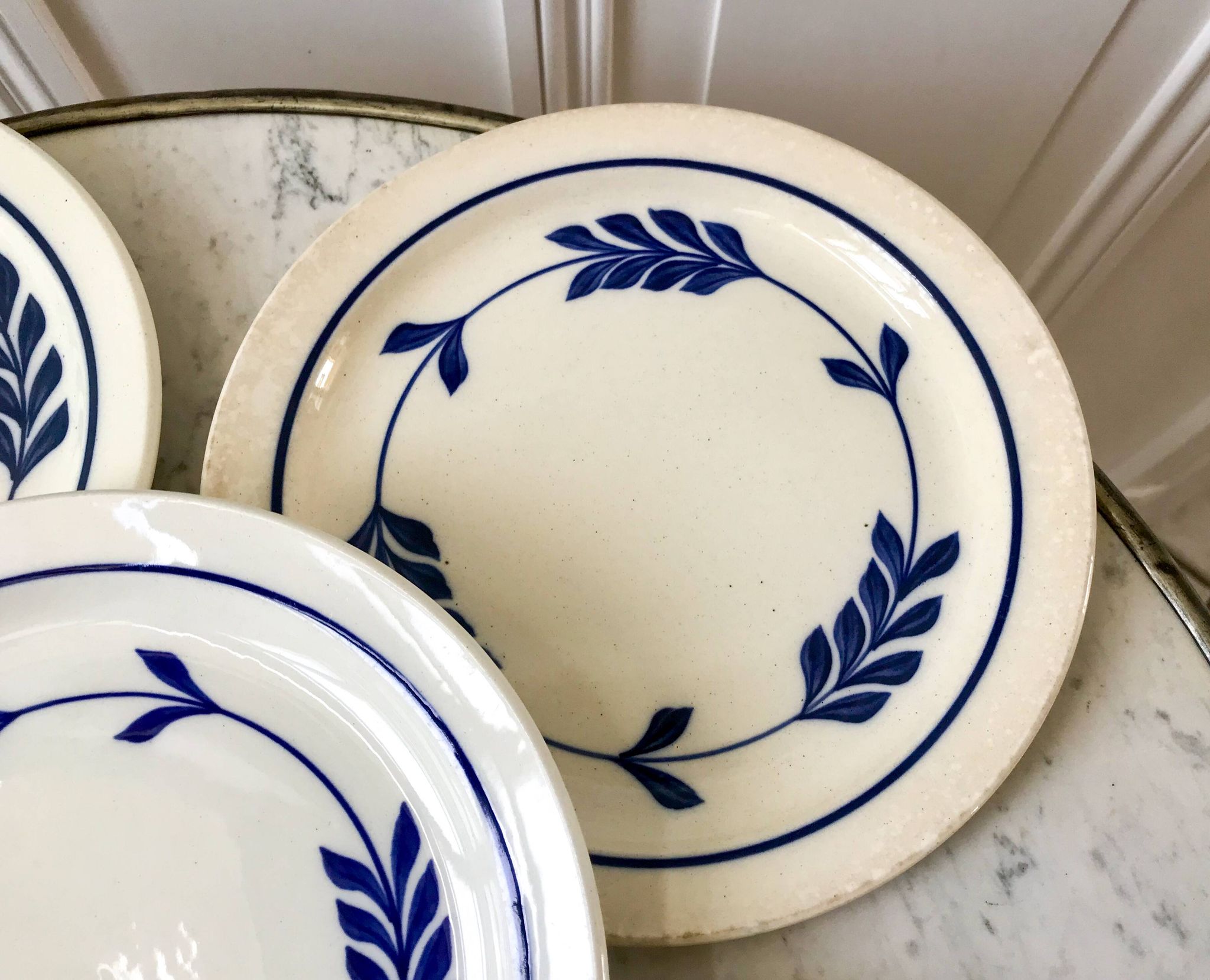 set of 5 dessert plates in Terre de Fer Salins model Jenny early 20th century