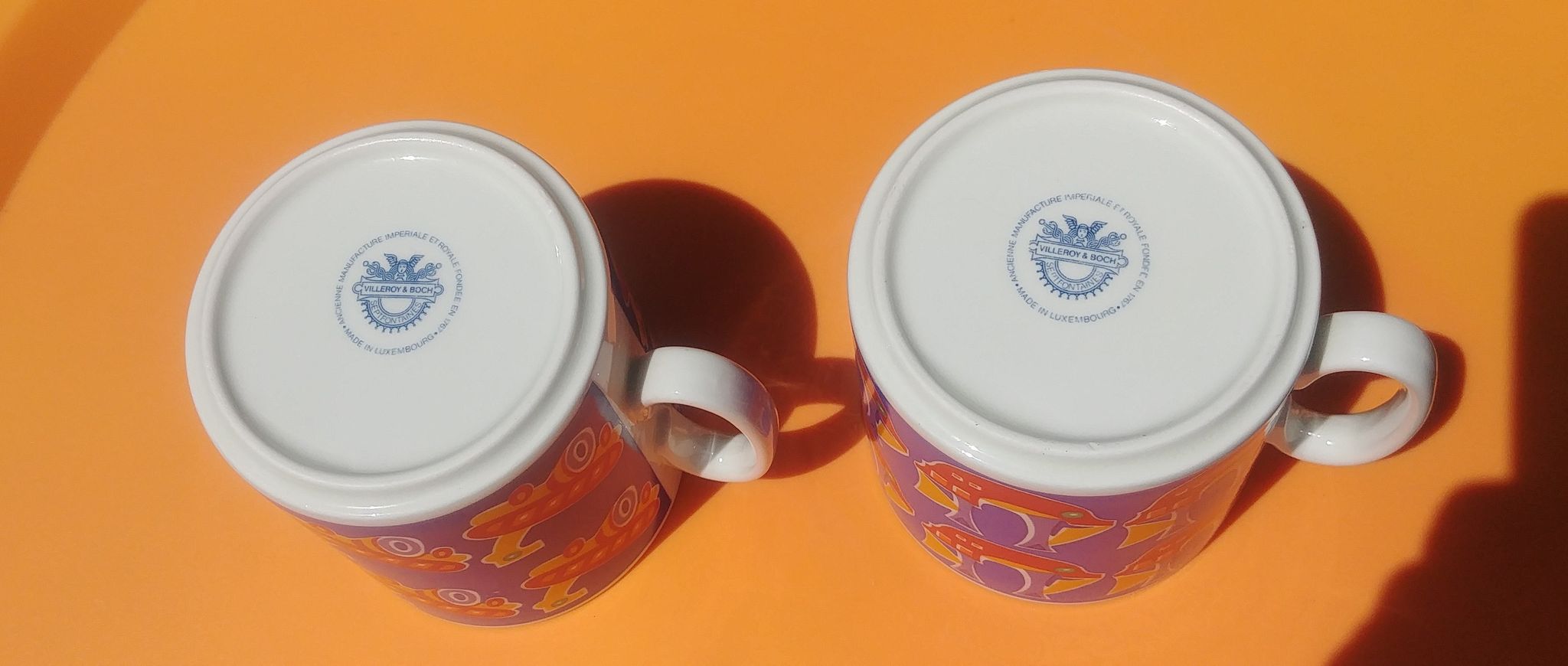 Two mugs/cup in porcelain from Villeroy and Boch decoration boat / plane made in Luxembourg