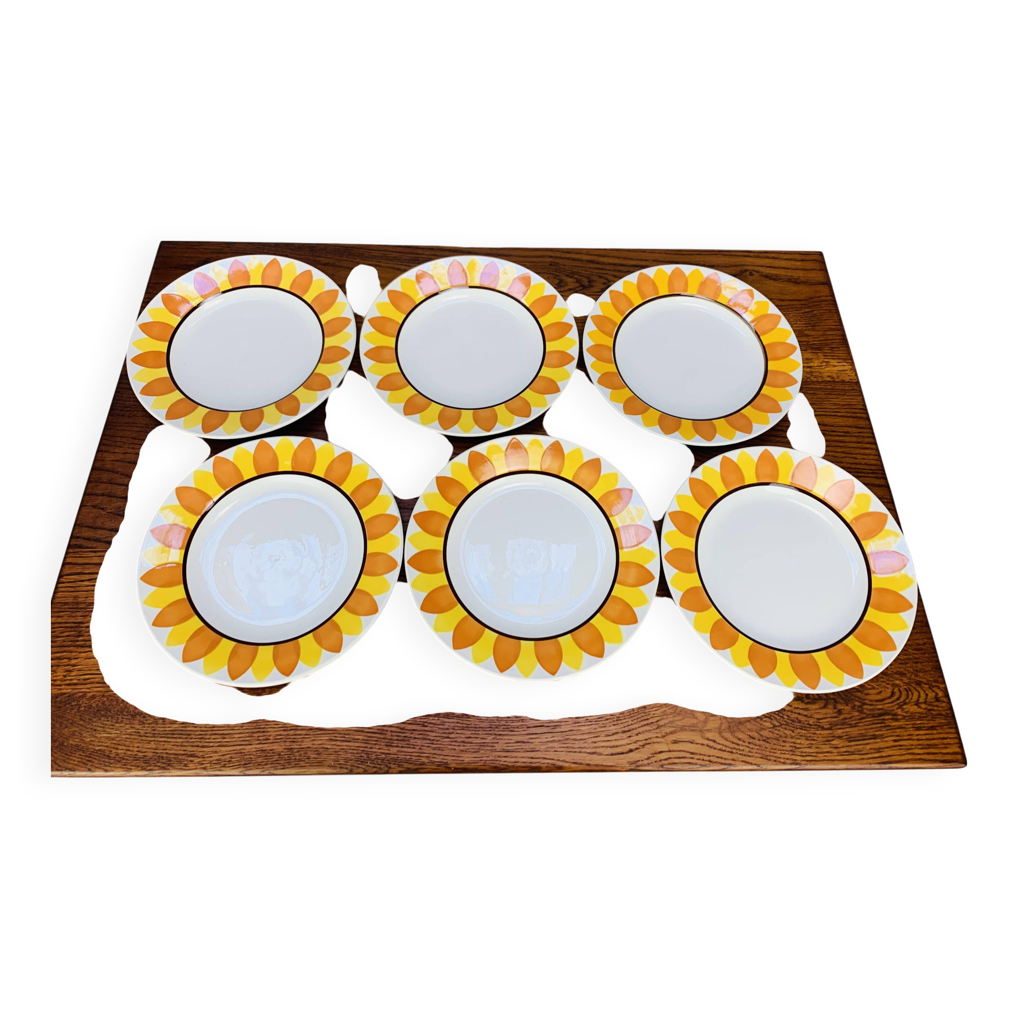 6 Sunflower dinner plates by Digoin Sarreguemines, vintage