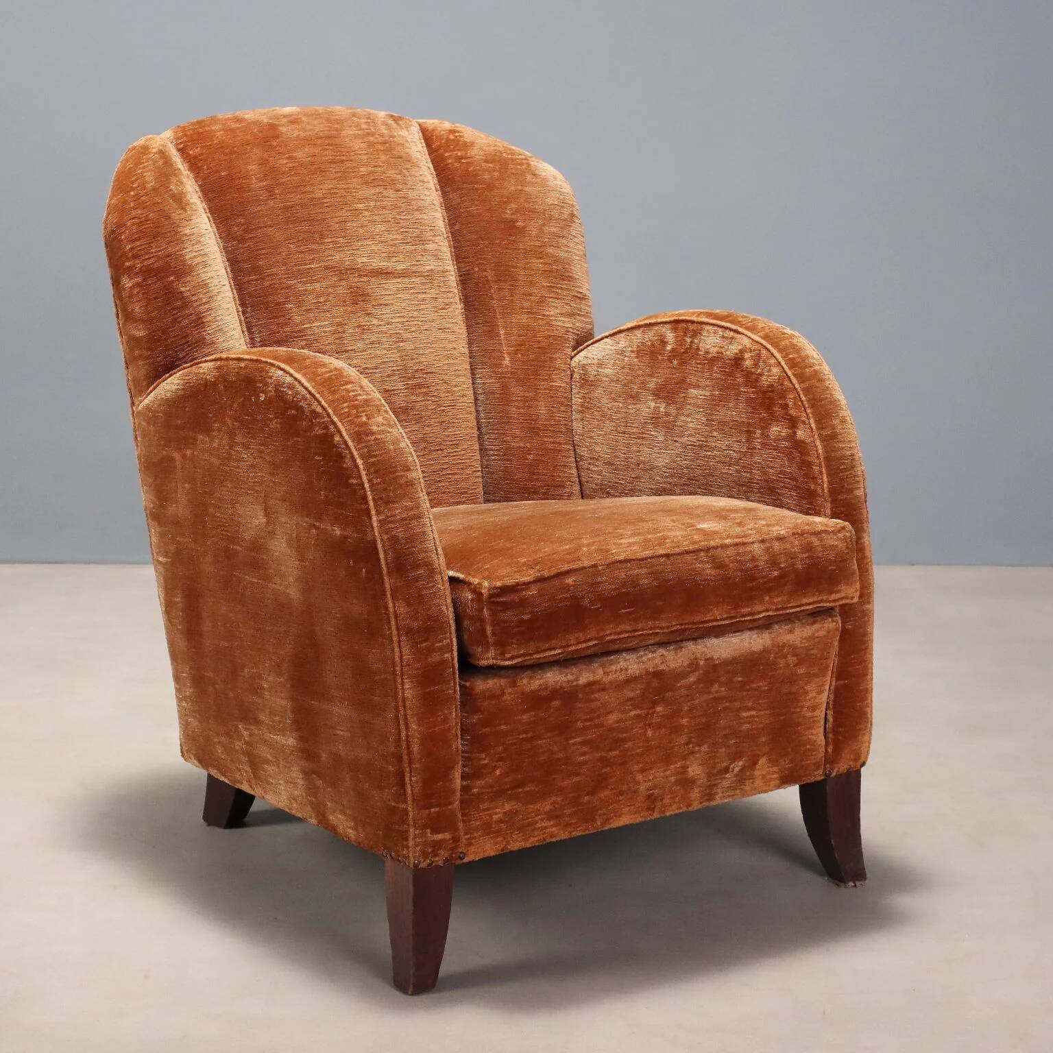 Vintage velvet armchair design Italy 1940s-1950s