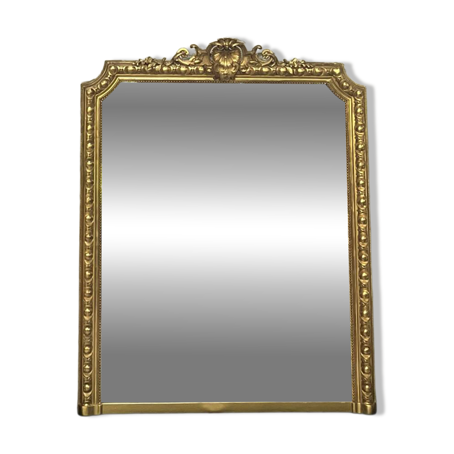 Miroir de cheminée Napoléon III 150,5/120cm, doré à la feuille d’or