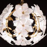 Set of 2 Murano Spherical Chandelier Full of White Flowers, 1980s