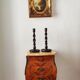 Old pair of English turned wood candlesticks