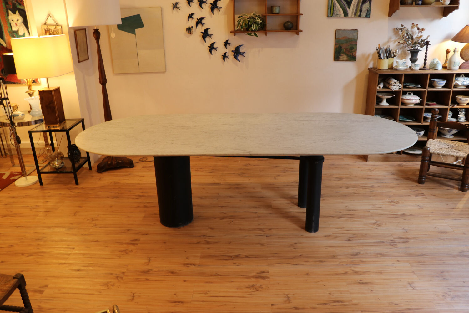 Large marble dining table, 1980s