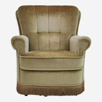 Danish velour armchair, original condition, beech wood, 80s