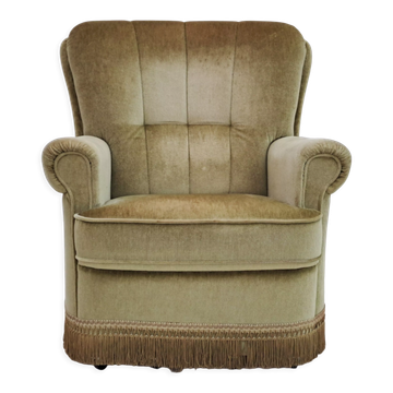 Danish velour armchair, original condition, beech wood, 80s