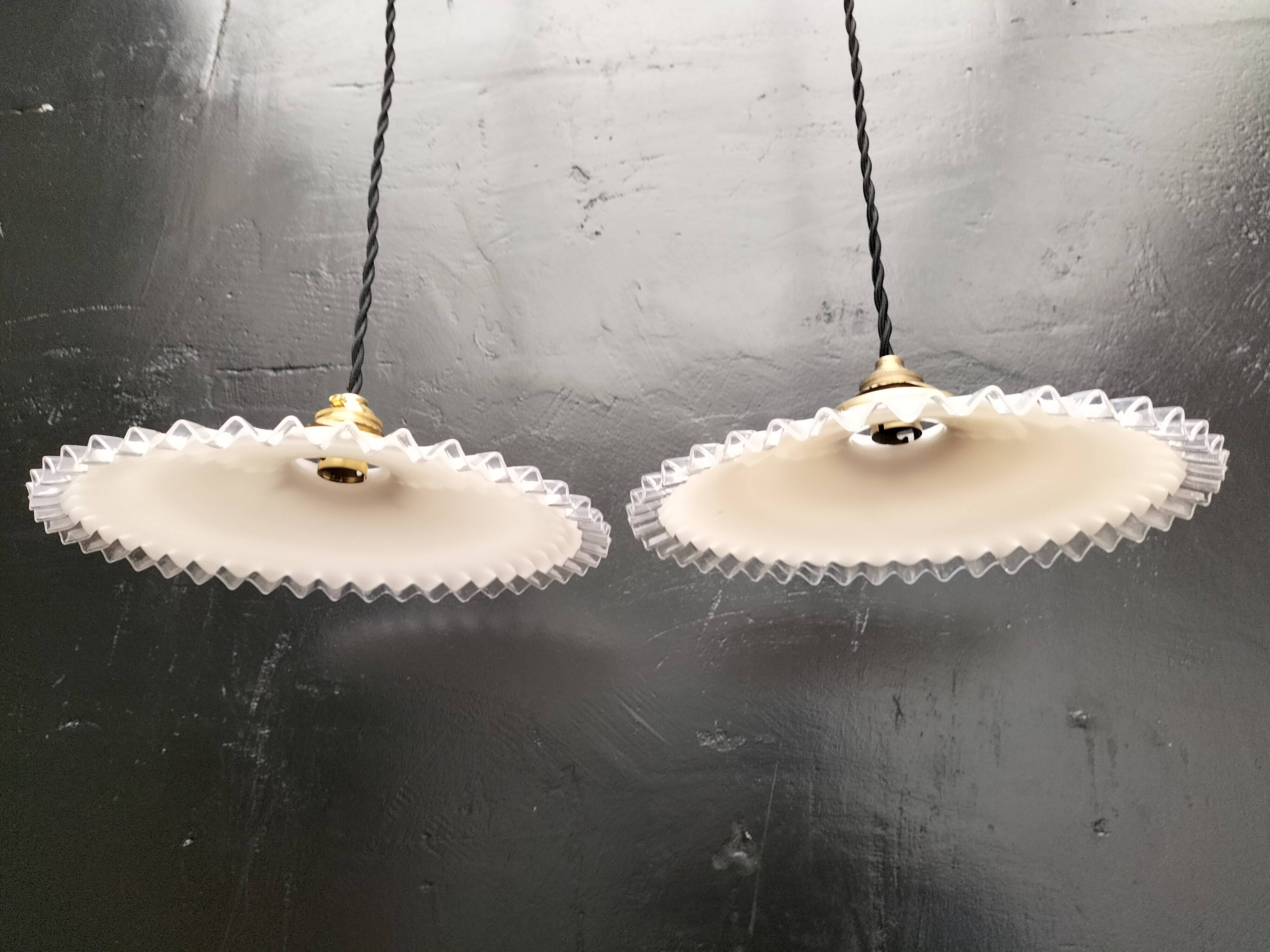 Pair of opaline pendant lights