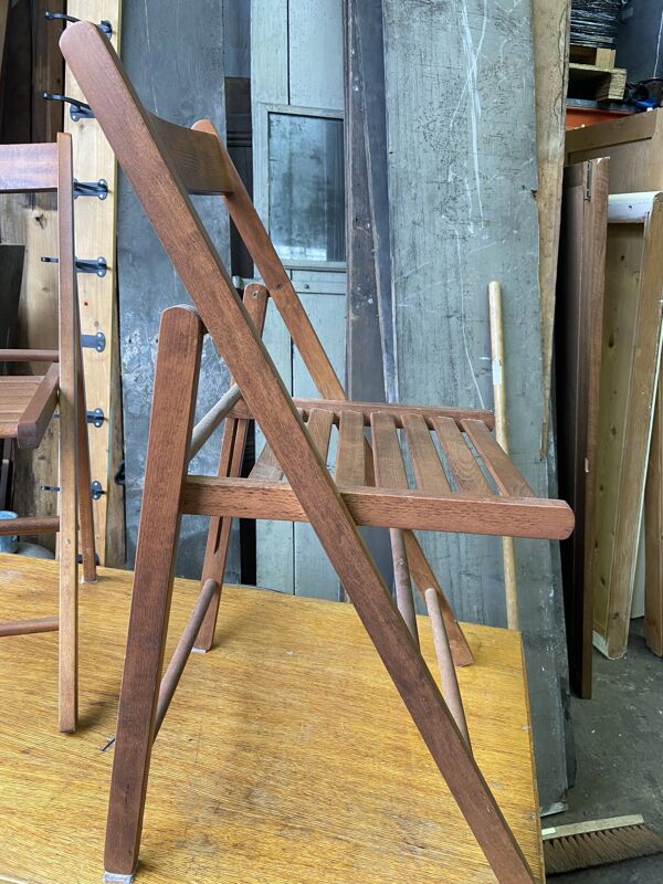 Paire de chaises terrasse pliable bois vintage