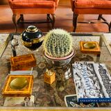 Cendriers en laiton et bois, briquet et boîte à cigares, italie 1970