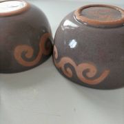 Set of 3 signed glazed stoneware bowls