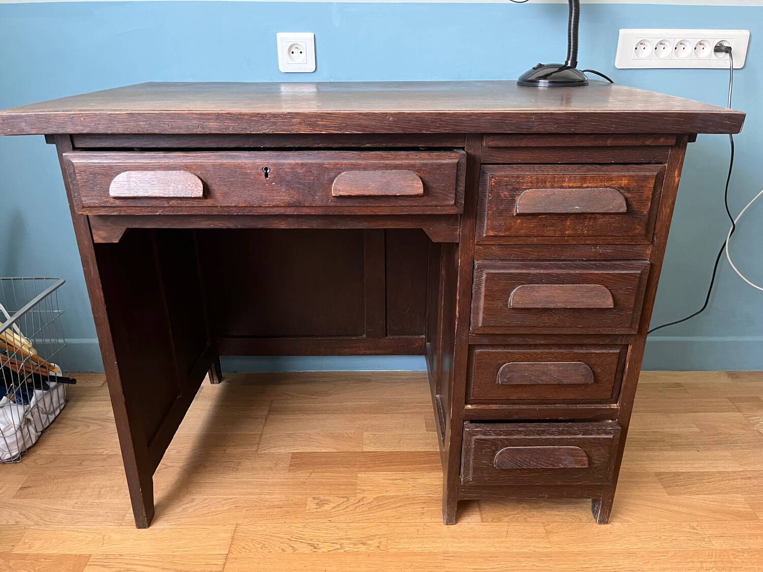 1940s accounting desk in oak and dark oak veneer