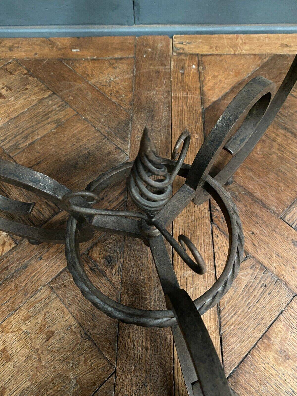 Ironwork pedestal table 1930 Art Deco glass top