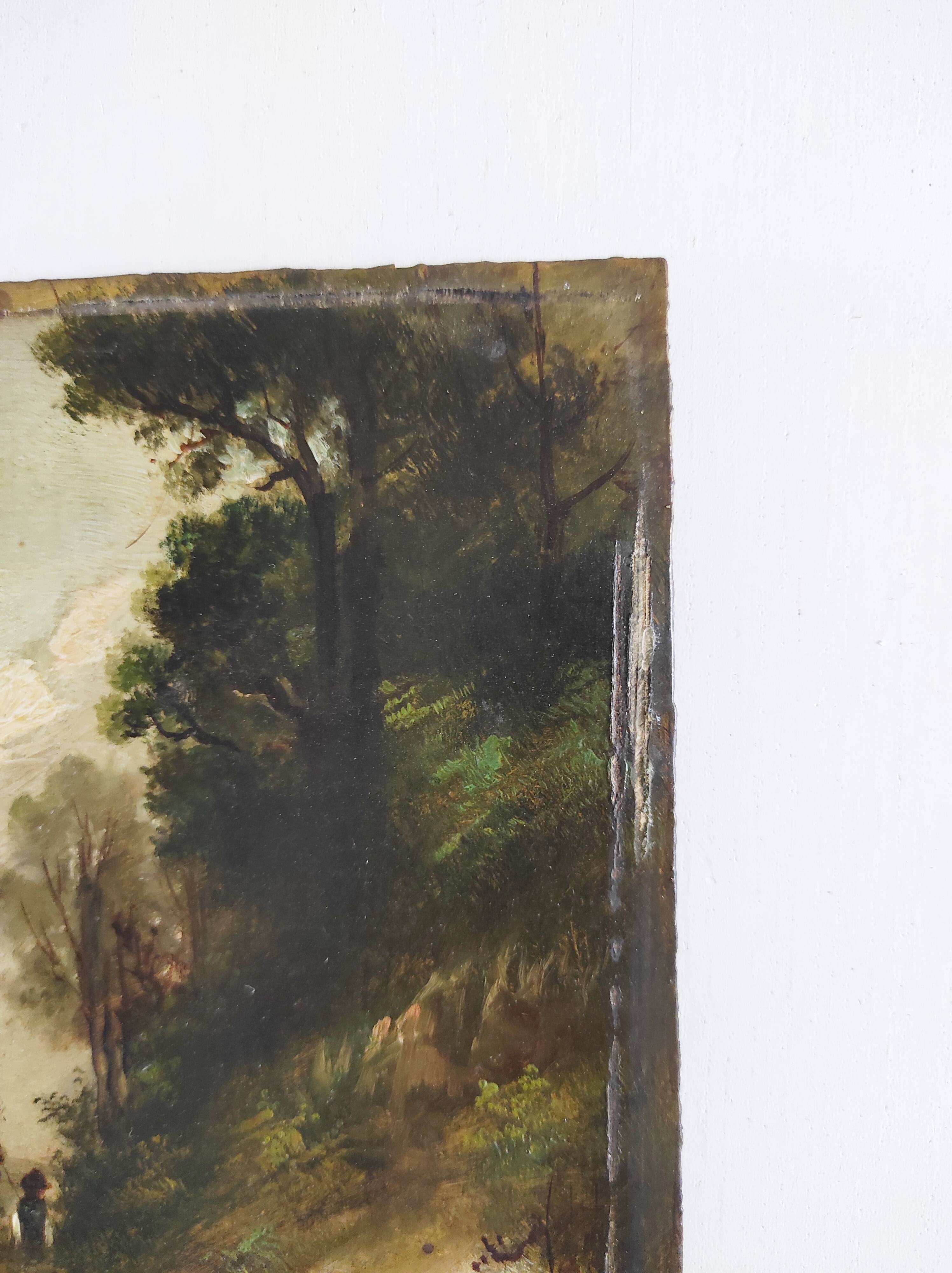 Shepherd with his sheep oil on panel 19th century