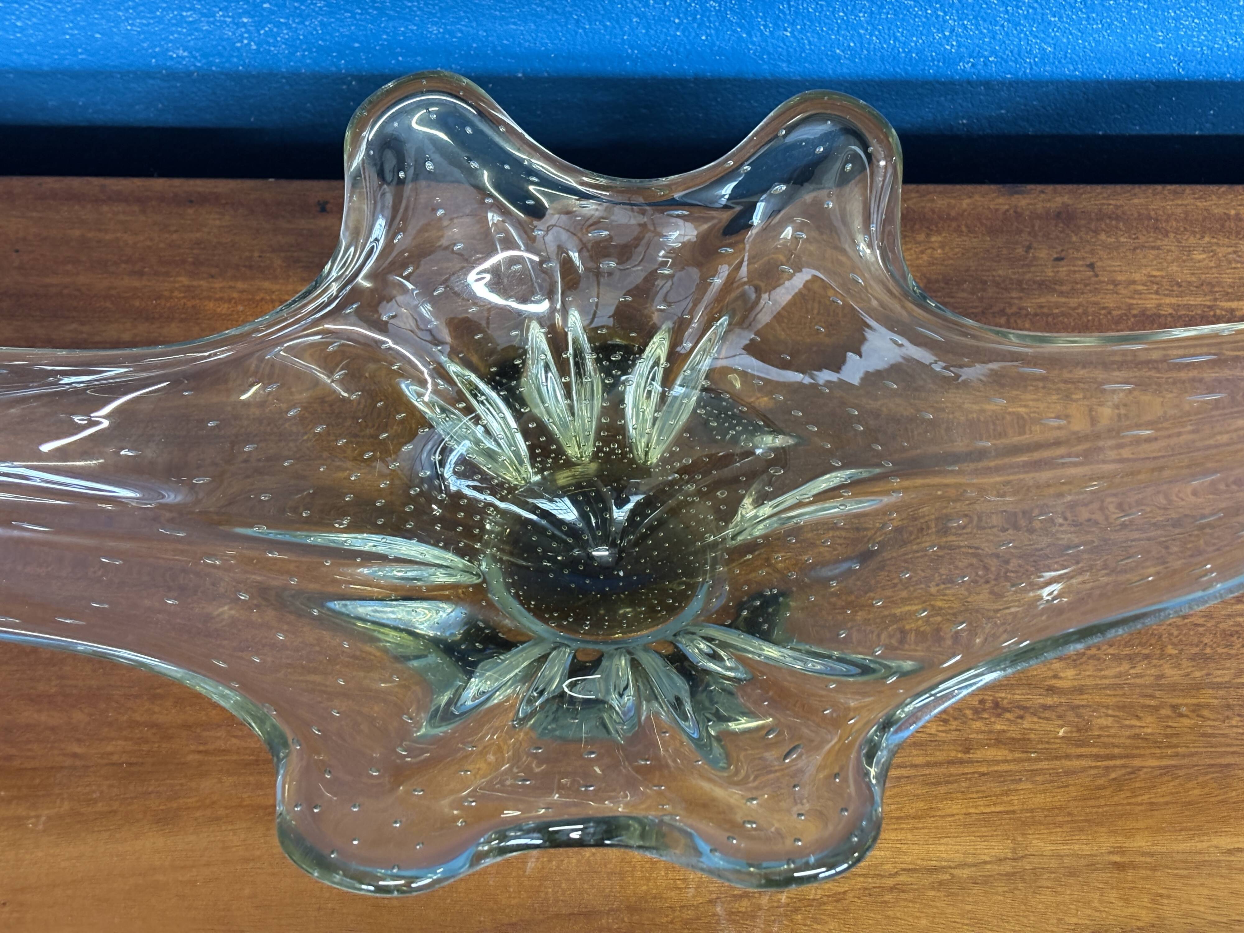 Large amber blown glass corolla bowl, Murano style