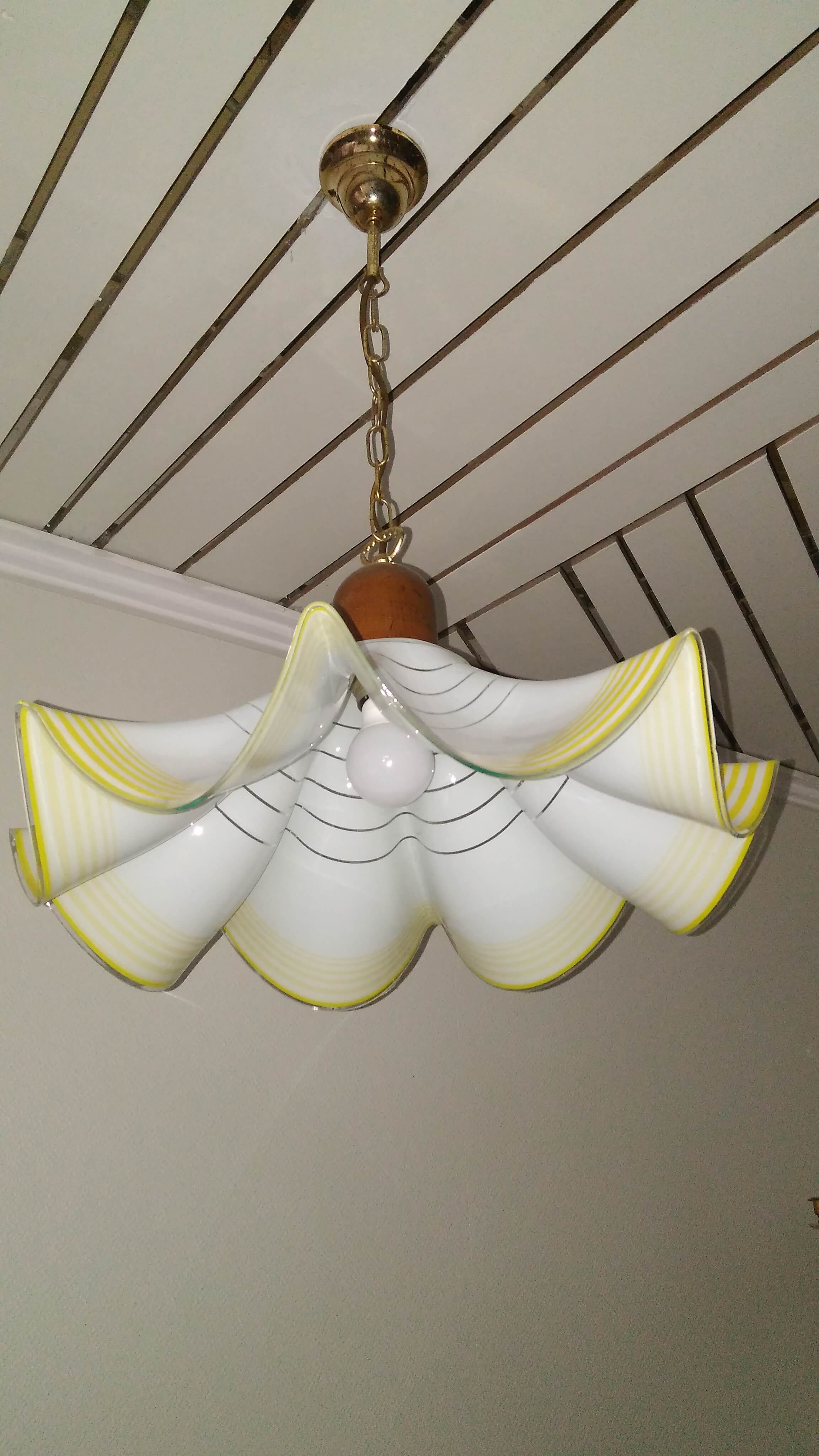 Suspension vintage glass opaline white yellow designs
