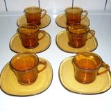 Ensemble de 6 tasses et sous-tasses ambré de DURALEX