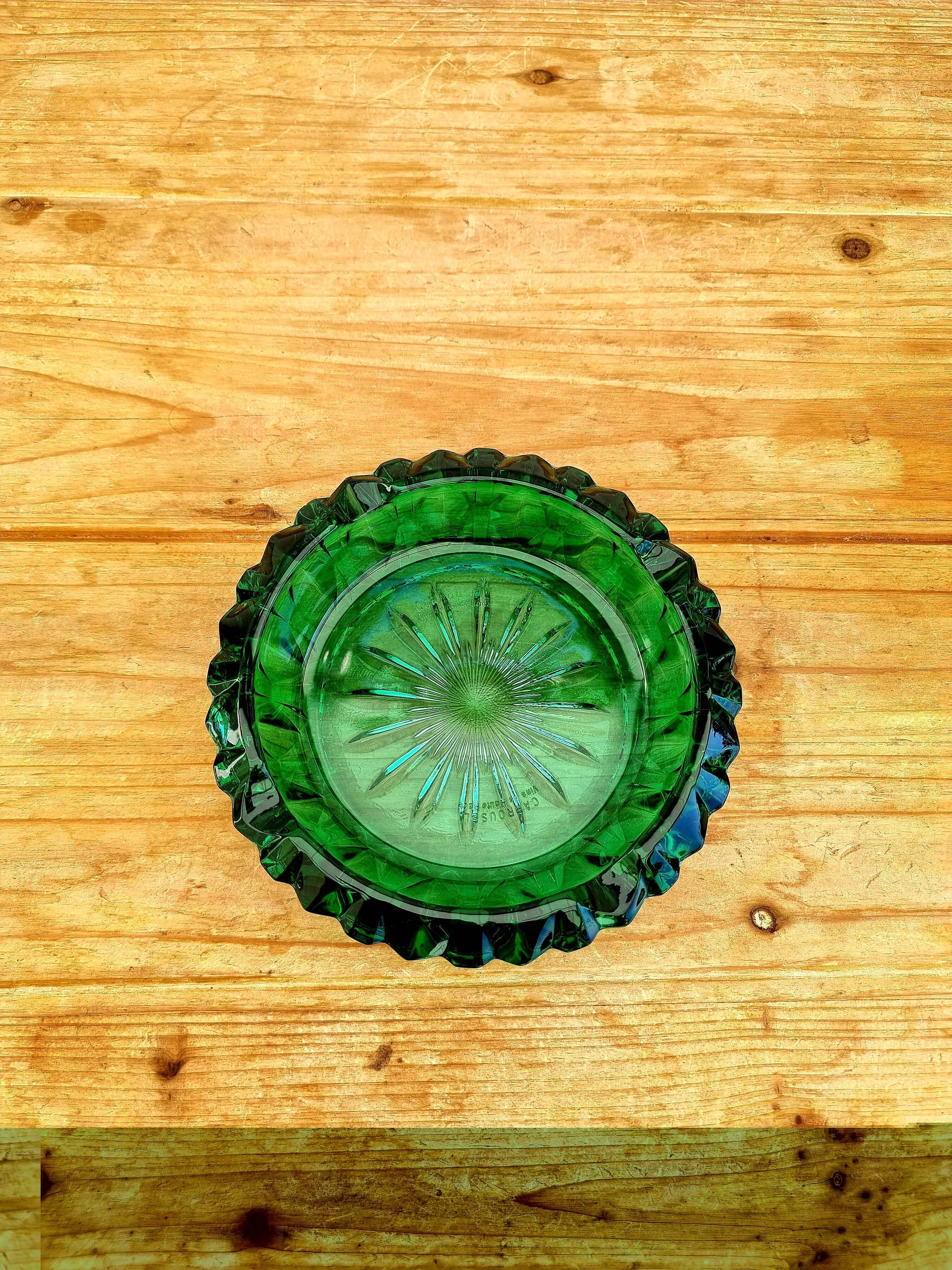 Emerald green glass ashtray