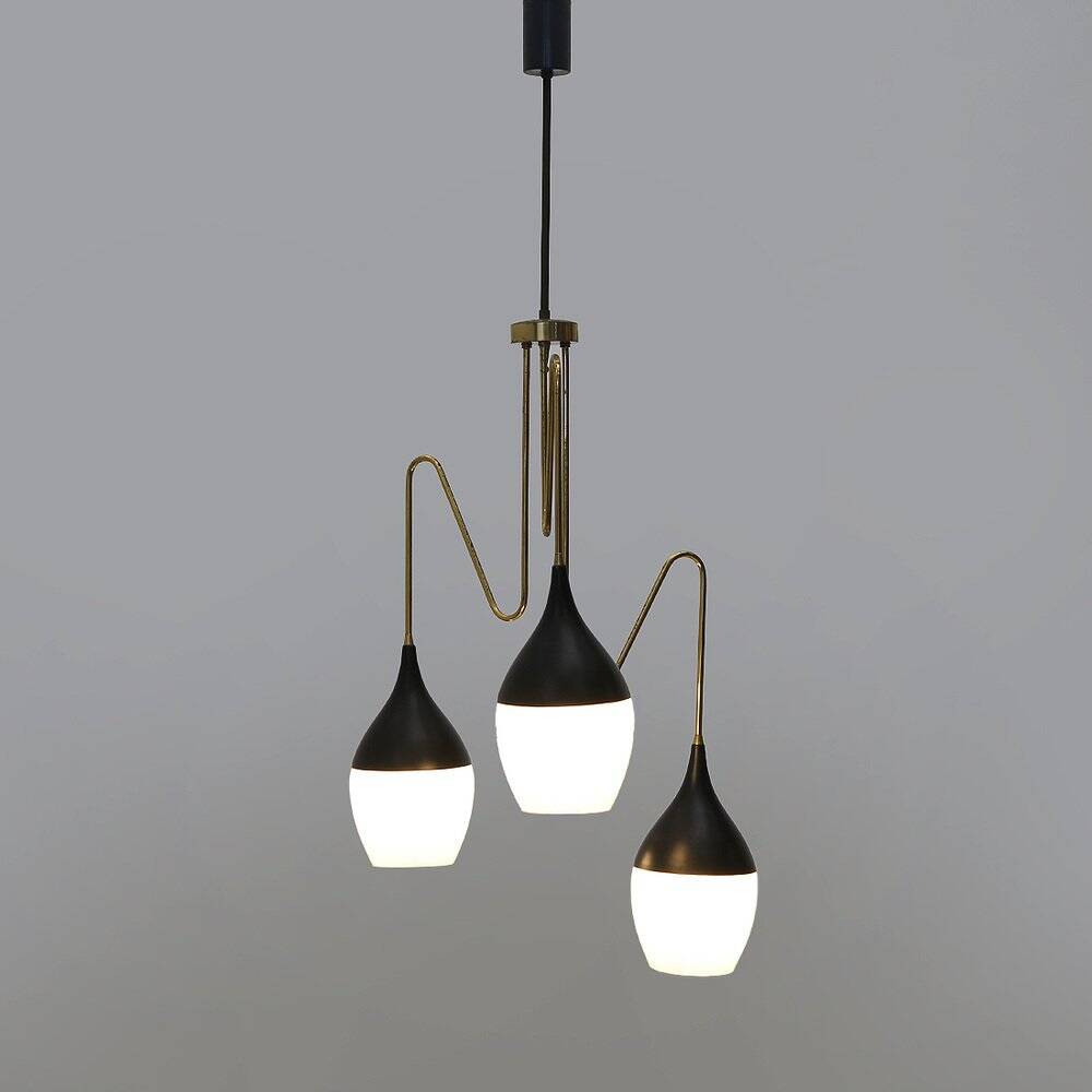 Brass chandelier with 3 pendants, 1950s