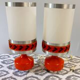 Pair of vintage 1970s orange table/bedside lamps.