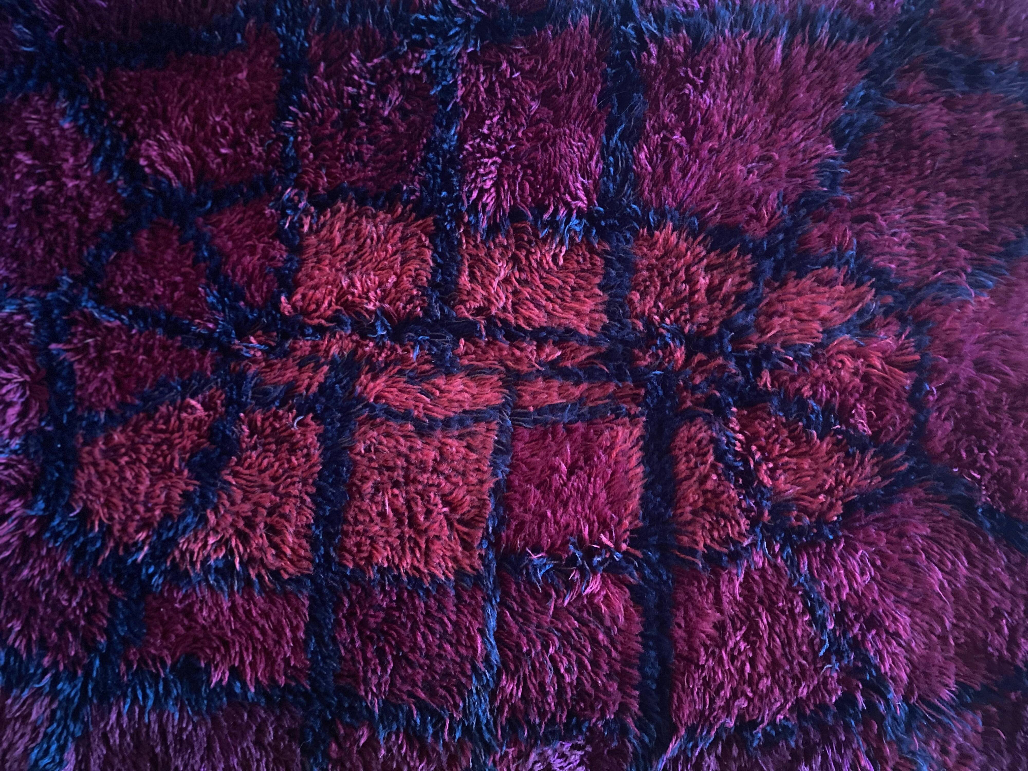 Mid-century Modern Bordeaux Red Rya Rug by Gull-Britt Johansson for NIAB, Sweden