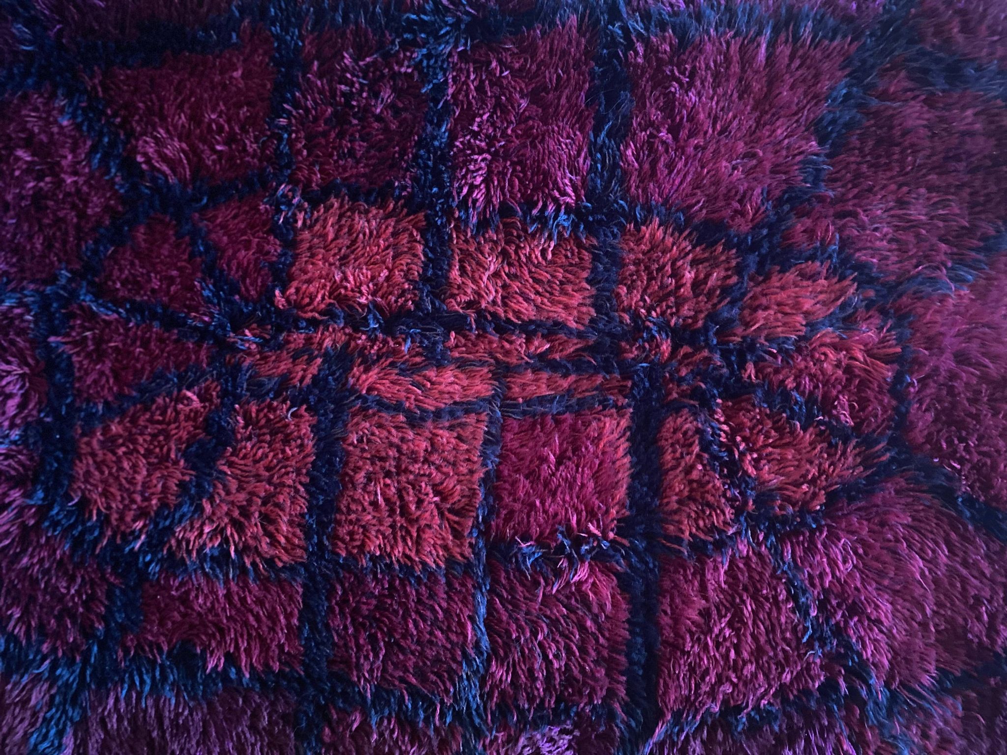 Mid-century Modern Bordeaux Red Rya Rug by Gull-Britt Johansson for NIAB, Sweden