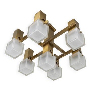 Plafonnier cubique par Gaetano Sciolari, Italie, années 1970.
