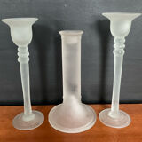 Vintage trio of frosted glass candle holders