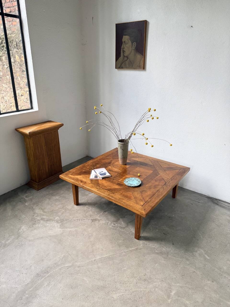 1940s inlaid oak coffee table