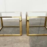 Cube side tables in brass and glass in the French Hollywood Regency style by Maison Charles, 1970s, set of 2.