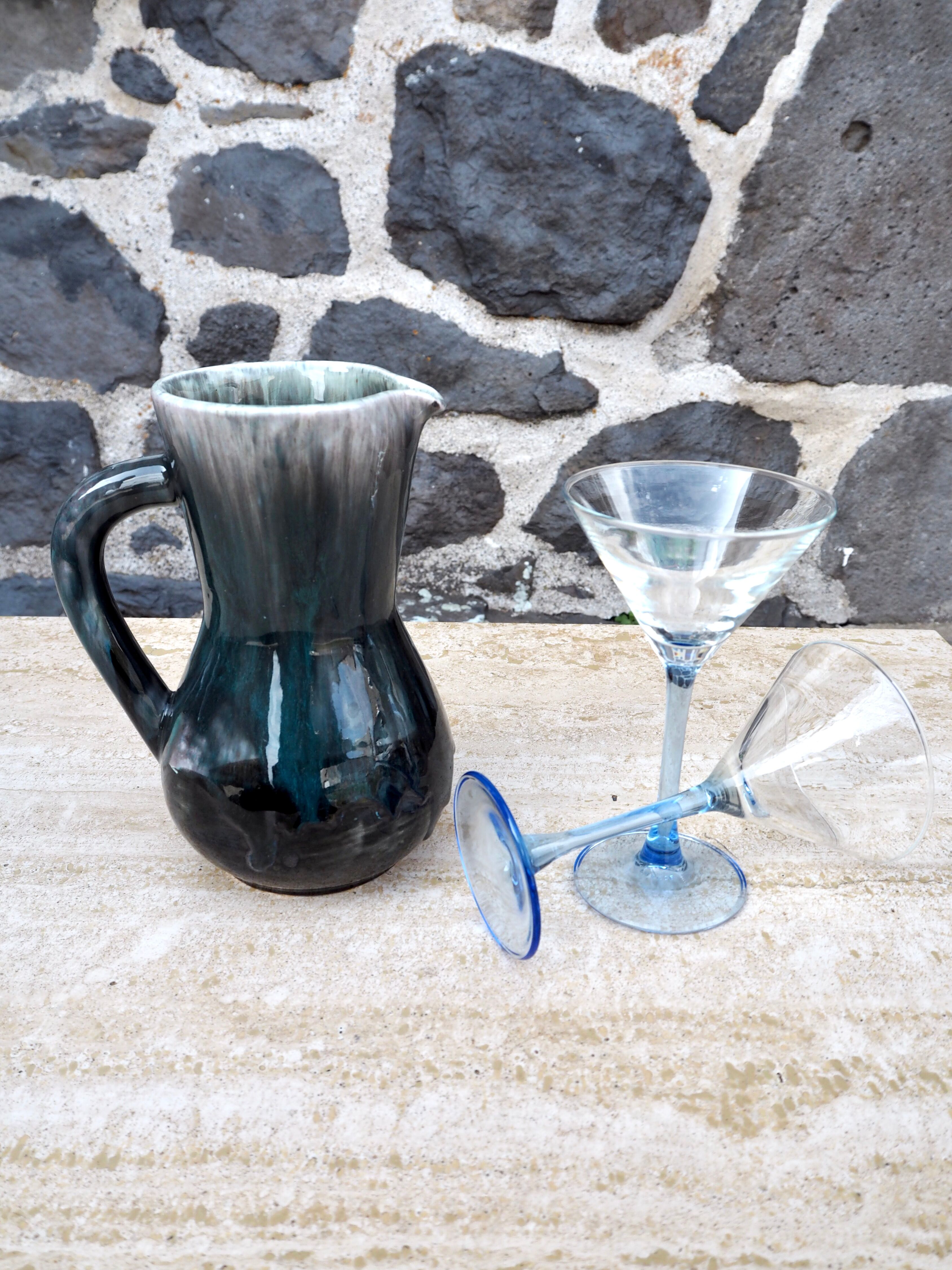 Enamelled ceramic pitcher signed Morvan