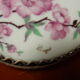former silver bronze hand mirror - porcelain Limoges flower decoration