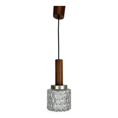 Suspension scandinave verre moulé et teck, années 60