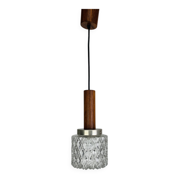 Suspension scandinave verre moulé et teck, années 60 — Beyit