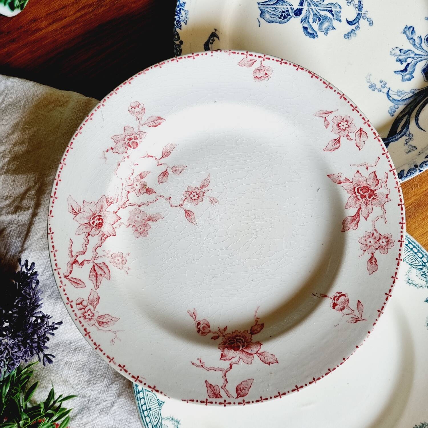 Lot de 6 assiettes plates terre de fer dépareillées