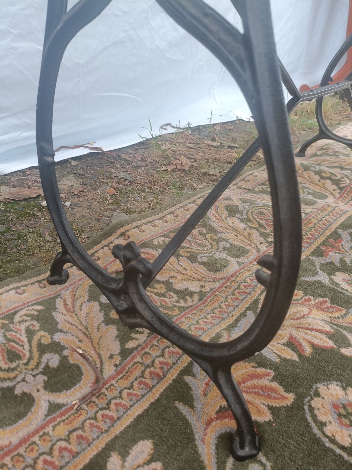 Bistro table wood and wrought iron tray