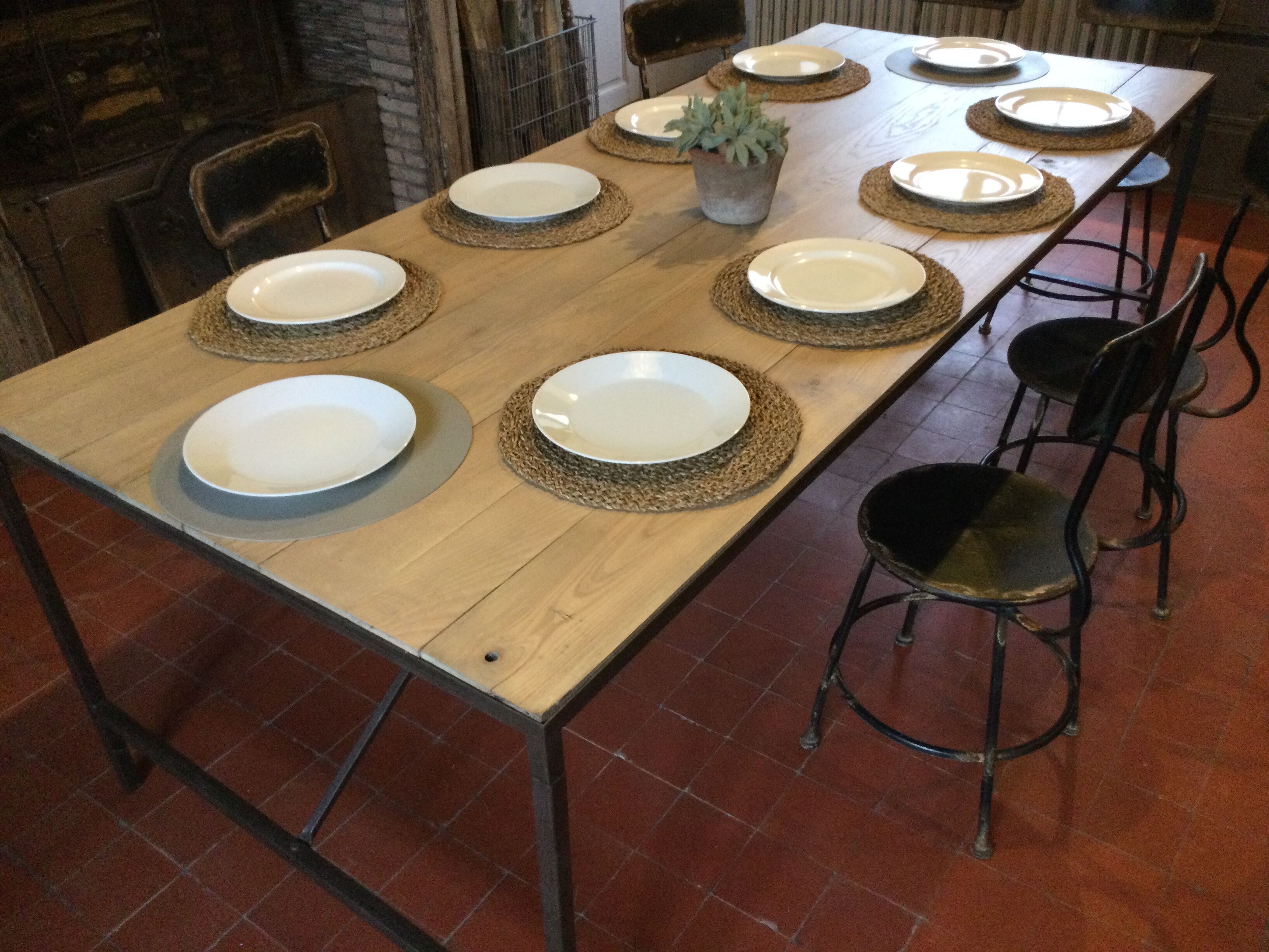 Wood and iron dining table