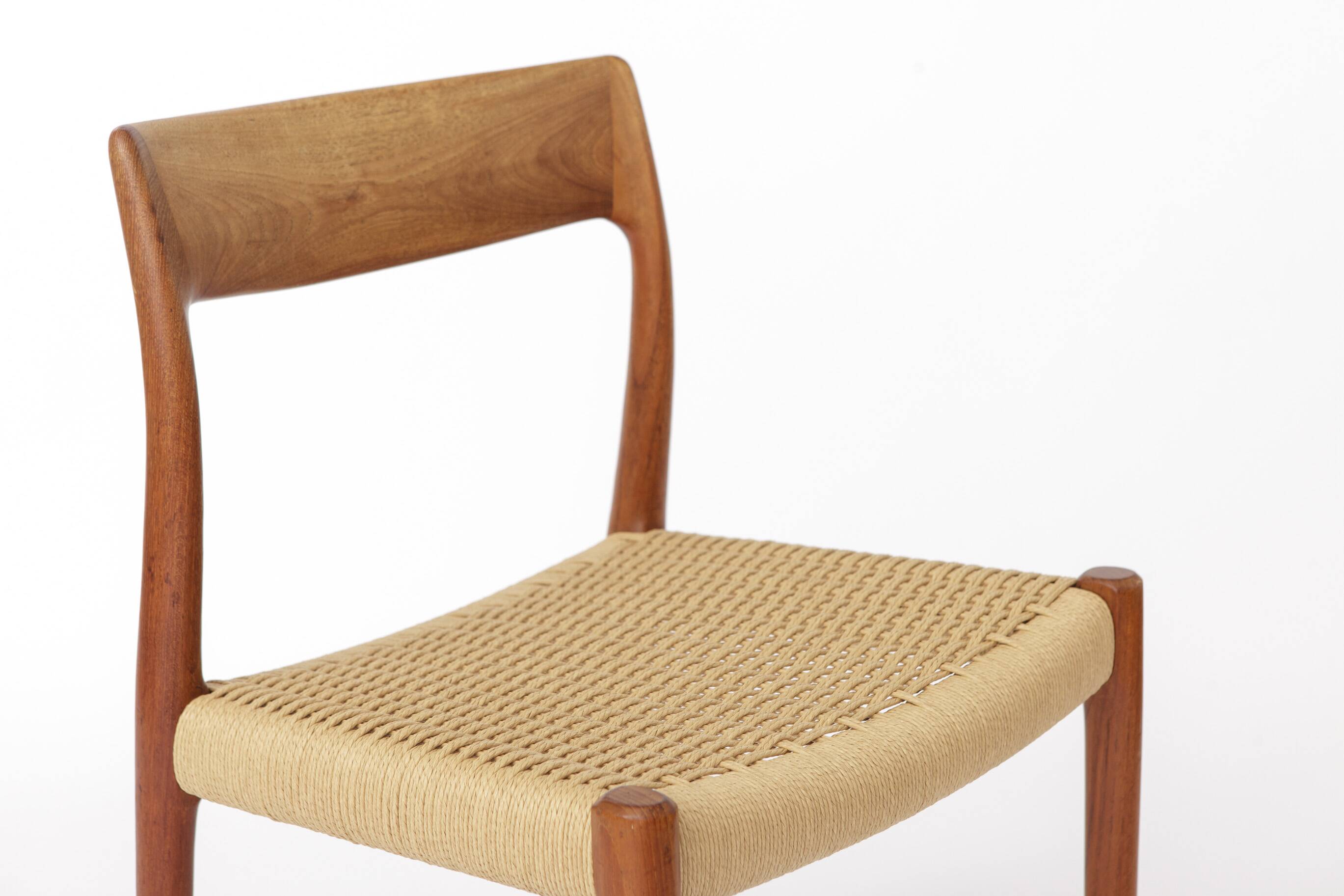 1 of 3 Niels Otto Møller Model 77 Teak Dining Chair,  Paper Cord, 1960s