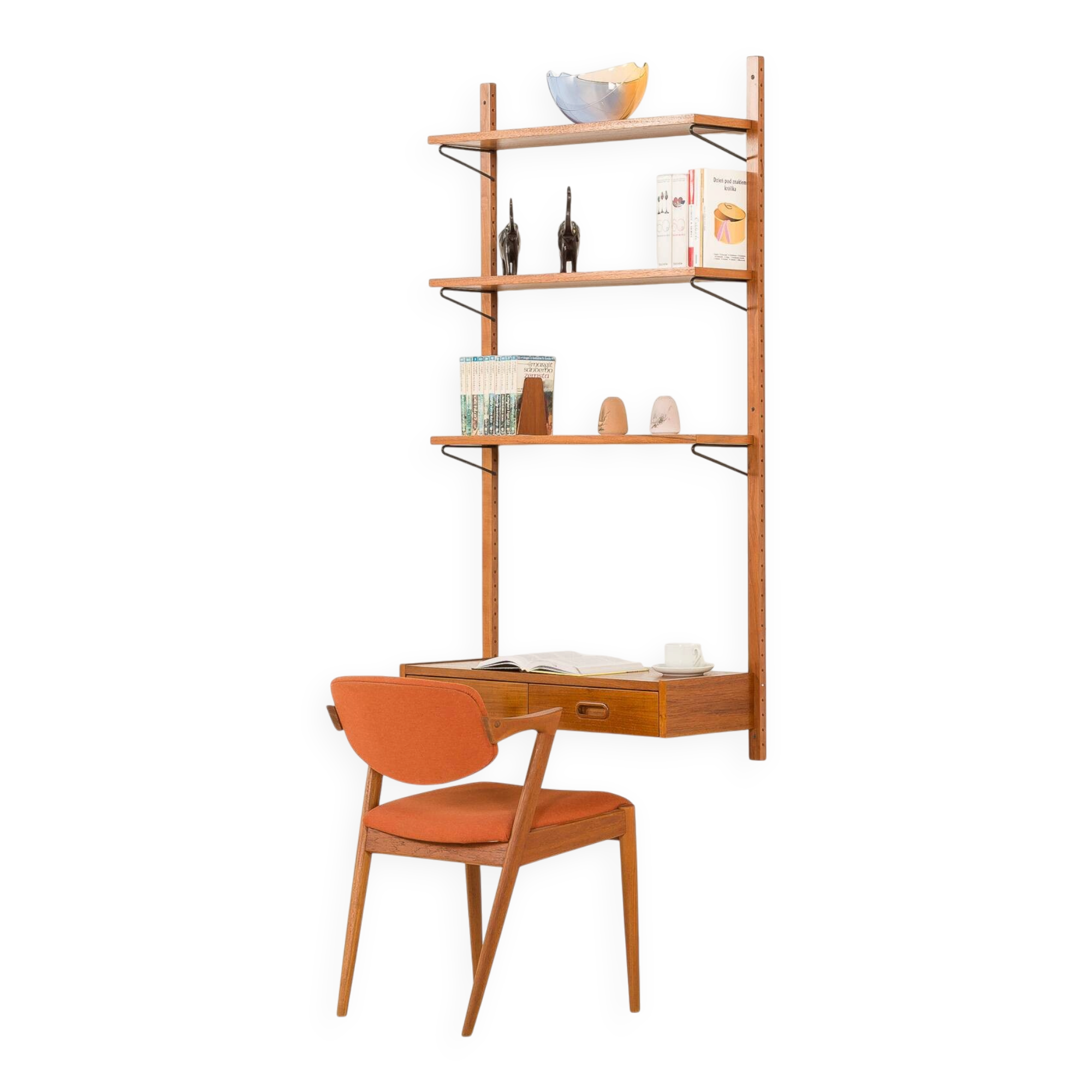 Étagère en teck scandinave des années 1970 avec un console.