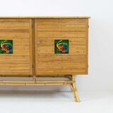 Rattan sideboard, Vallauris tiles, 1950s