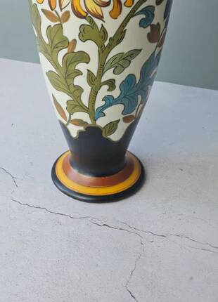 Grand vase floral multicolore en céramique Royal Gouda Porcelain Zuid Holland