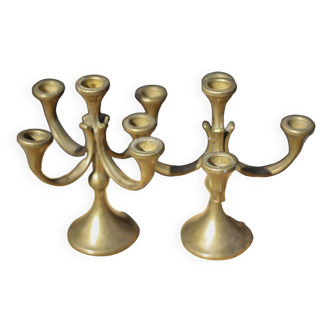 Pair of brutalist bronze candle holders, brutalist candle holders, bronze candle holders, interior decoration,