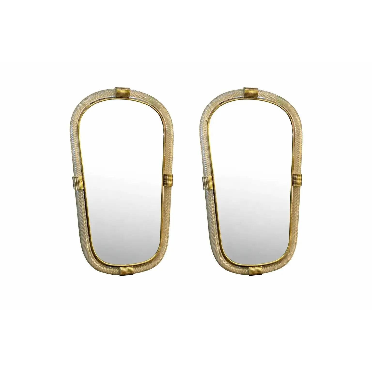 Italian Murano Glass Mirror Pair with Gold Leaf and Torciglione Design