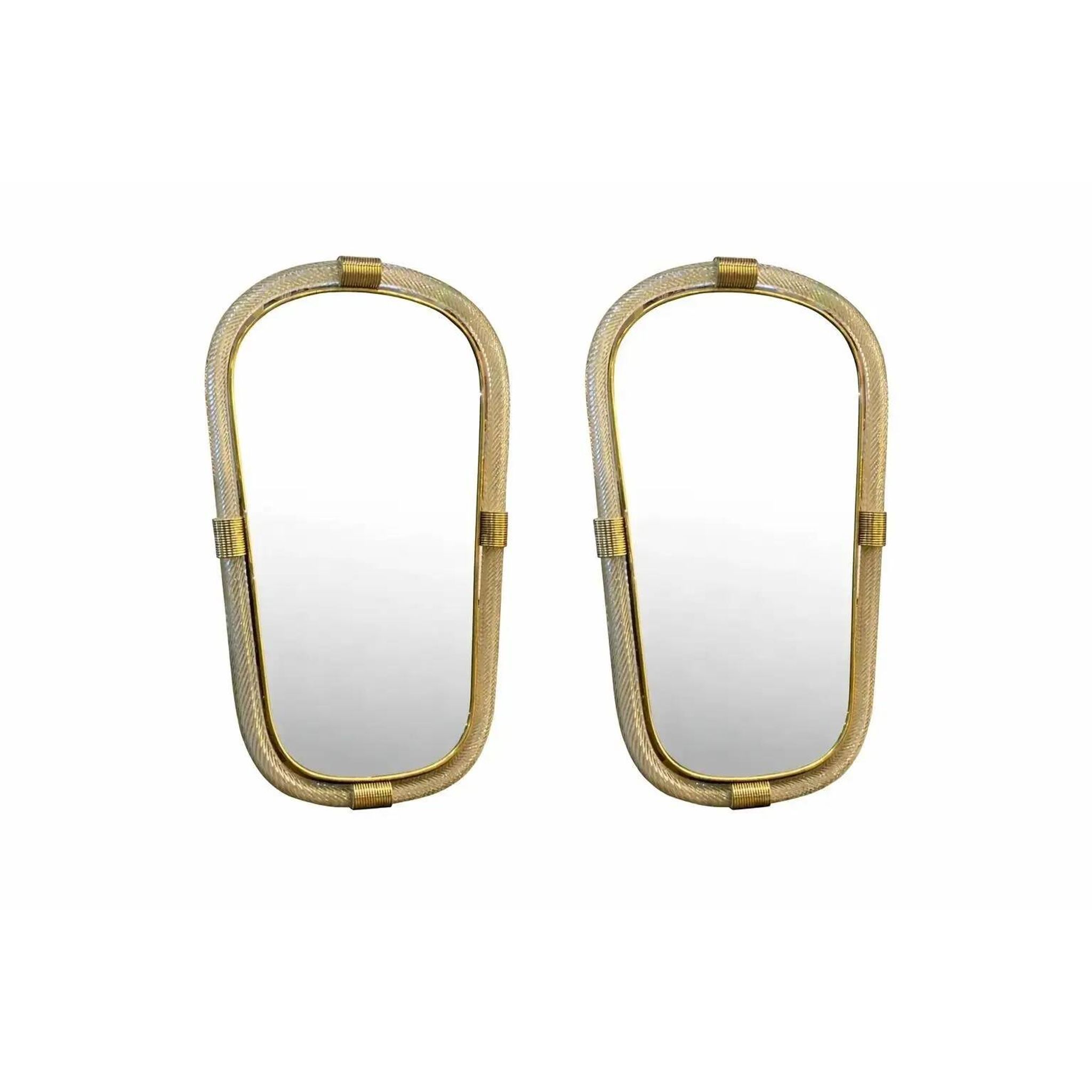 Italian Murano Glass Mirror Pair with Gold Leaf and Torciglione Design