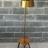 Floor lamp, 60s, gilded brass and walnut, Scandinavian style with table/end of sofa