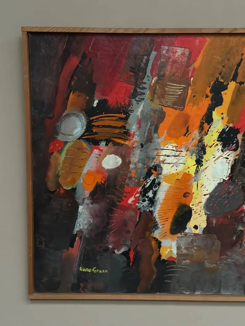 Original Swedish Oil on Panel – “Composition” by Kulo Green (1913–1972) – Signed – Vintage & Framed