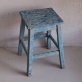 Blue patinated farm stool