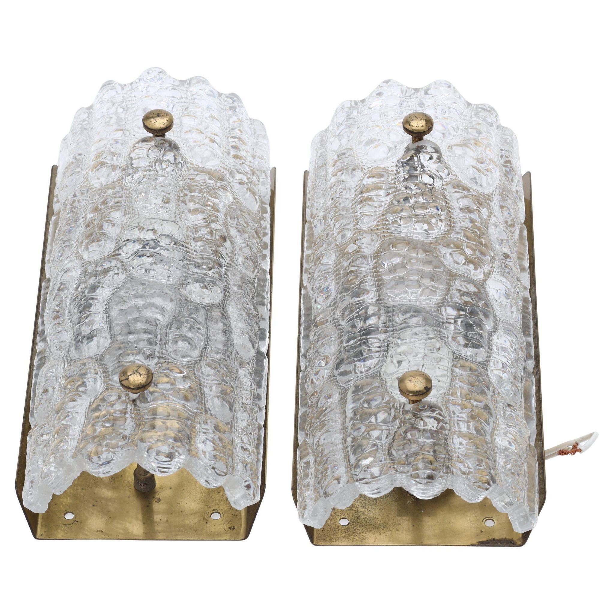 Glass wall lamp by Carl Fagerlund for Orrefors Sweden 1960s set of 2