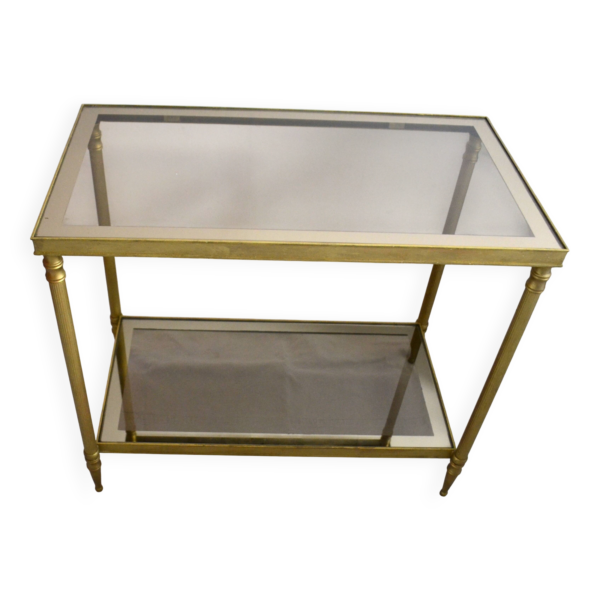 Side table, gold brass, smoked glass, 70s.